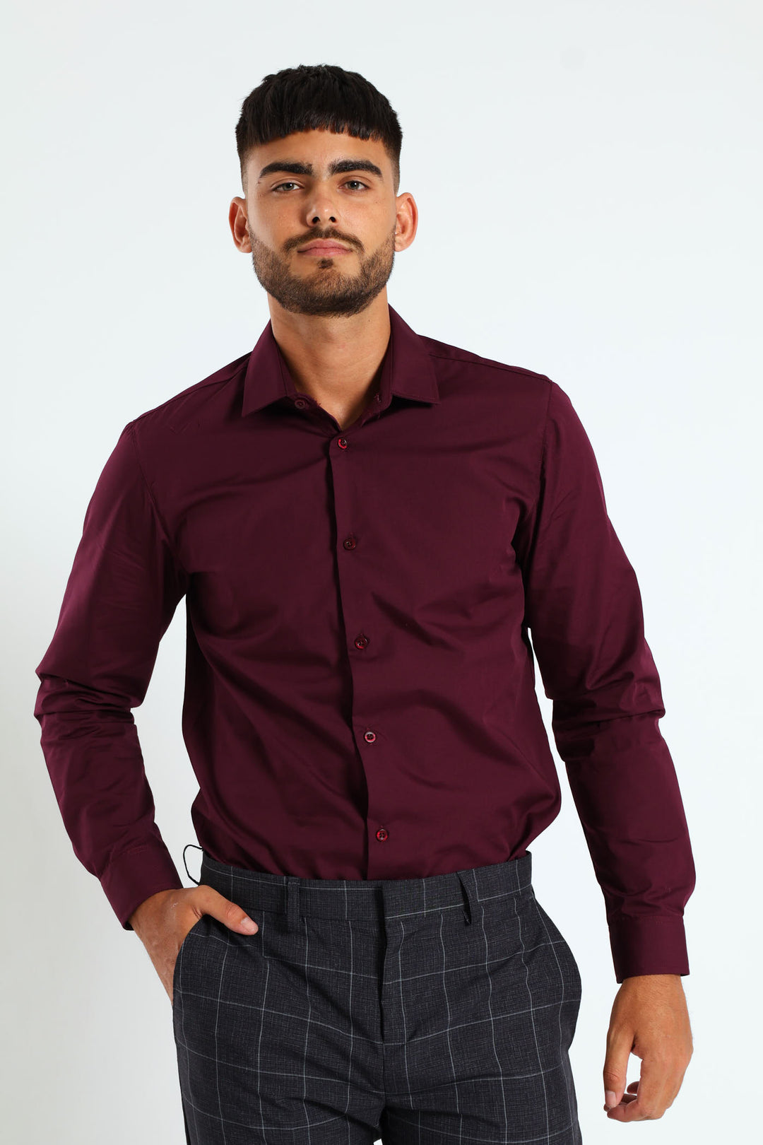 Easy Care Long Sleeve Shirt - Burgundy