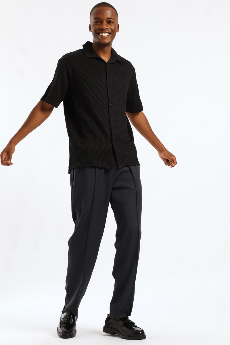 Seersucker Button Through Shirt - Black