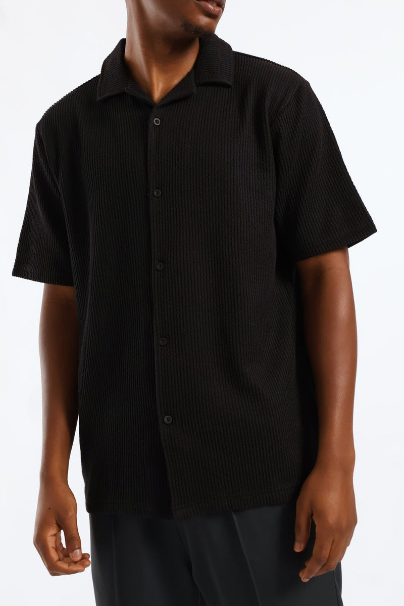 Seersucker Button Through Shirt - Black