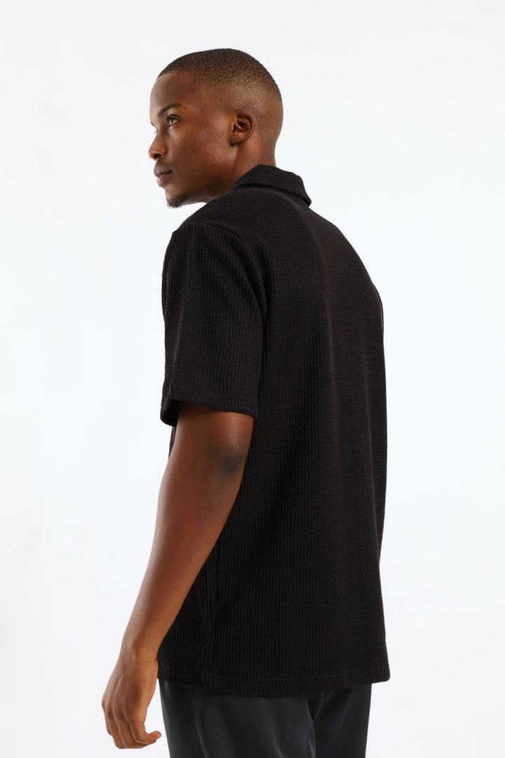 Seersucker Button Through Shirt - Black