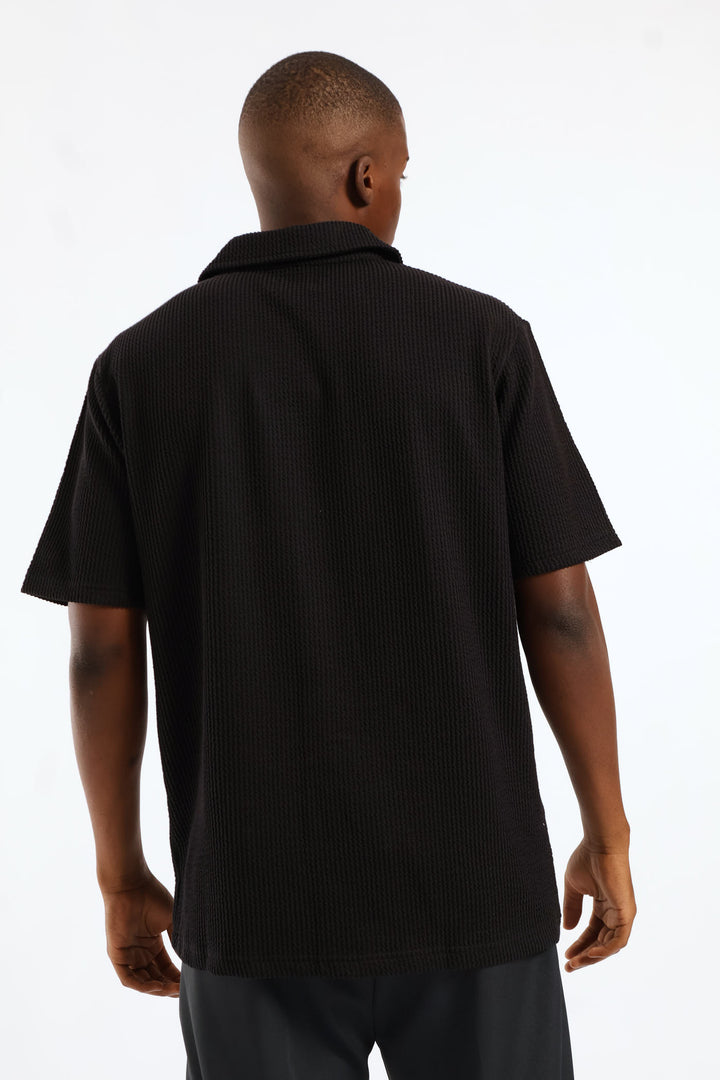 Seersucker Button Through Shirt - Black
