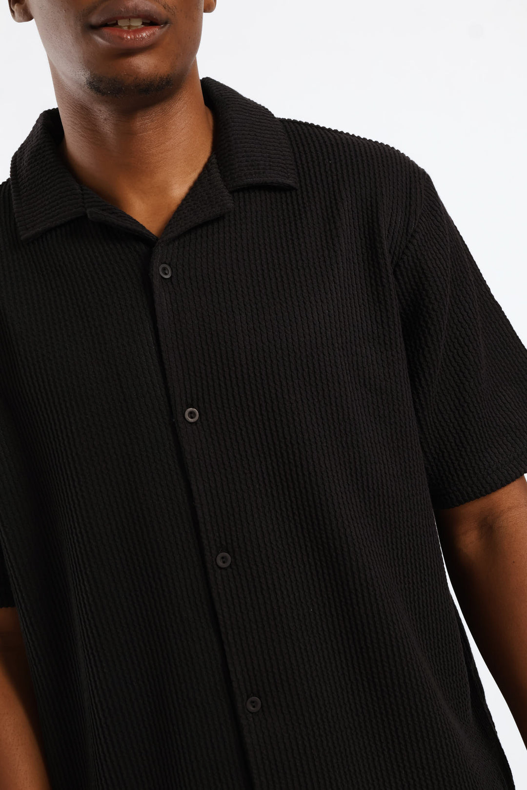 Seersucker Button Through Shirt - Black