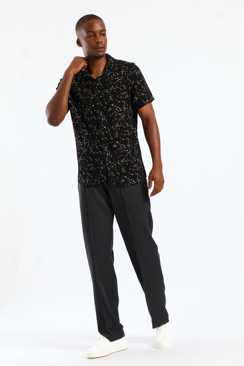 Abstract Splatter Viscose Shirt - Black/Beige