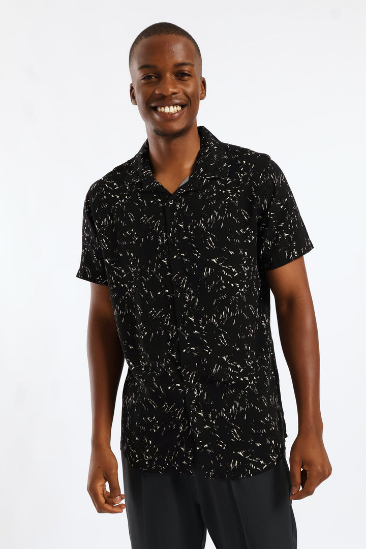 Abstract Splatter Viscose Shirt - Black/Beige