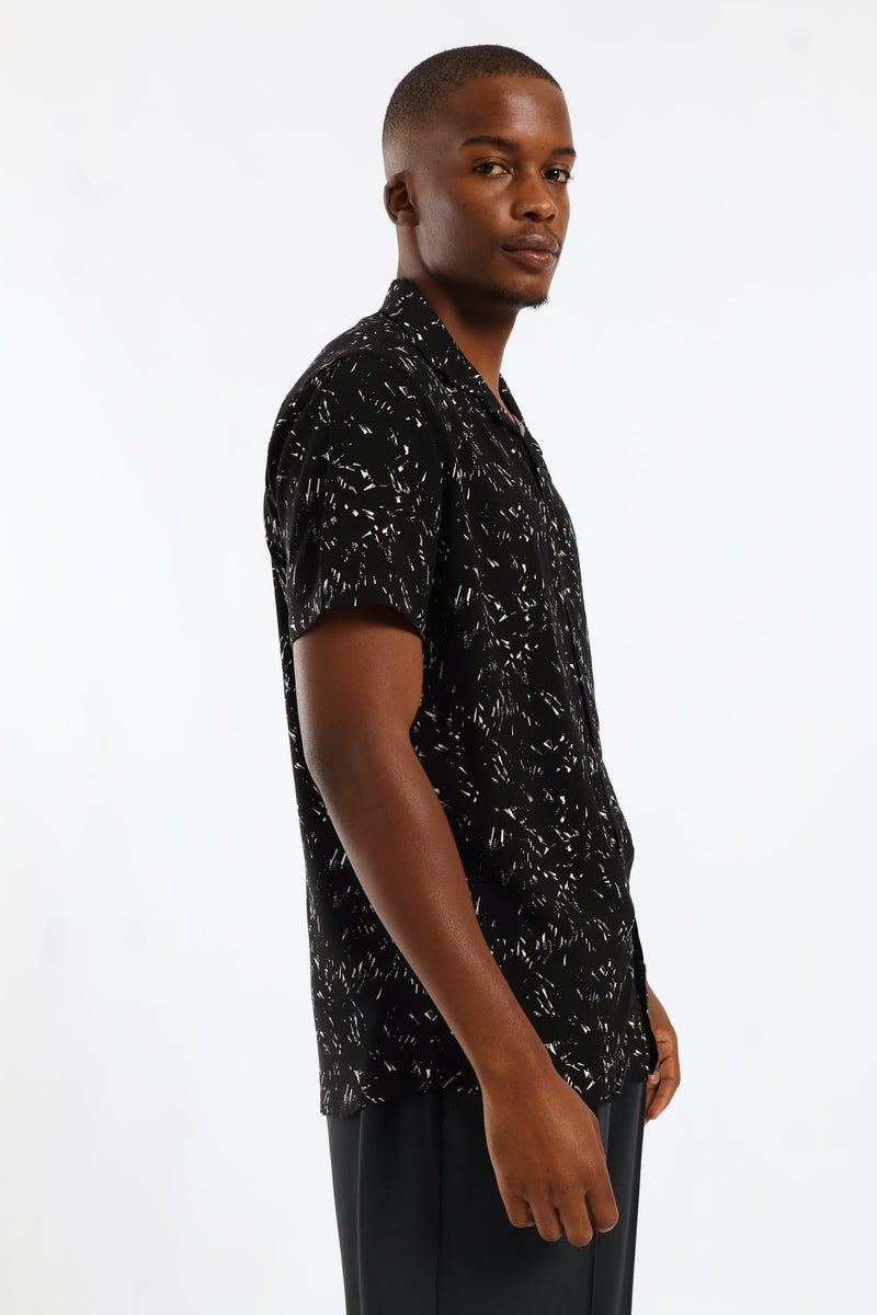 Abstract Splatter Viscose Shirt - Black/Beige