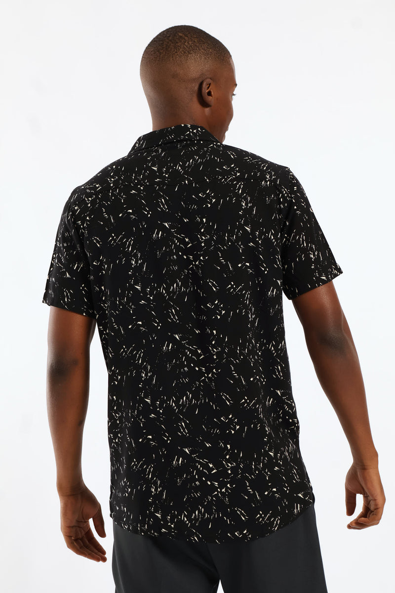 Abstract Splatter Viscose Shirt - Black/Beige