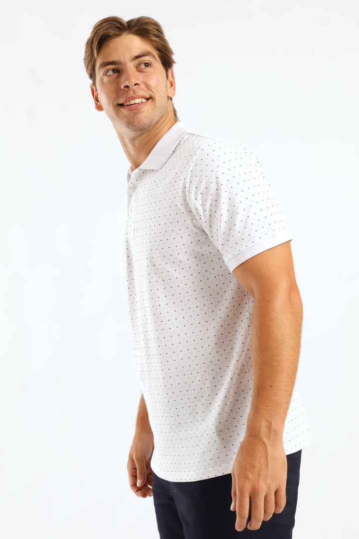 Dot Dash Print Golfer - White