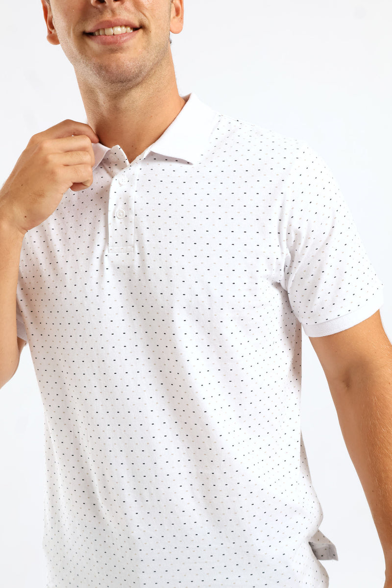 Dot Dash Print Golfer - White