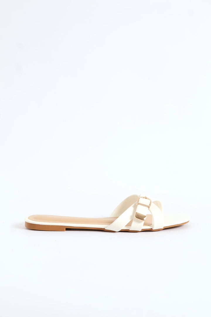 Belt & Buckle Detail Crosstrap Sandal - White