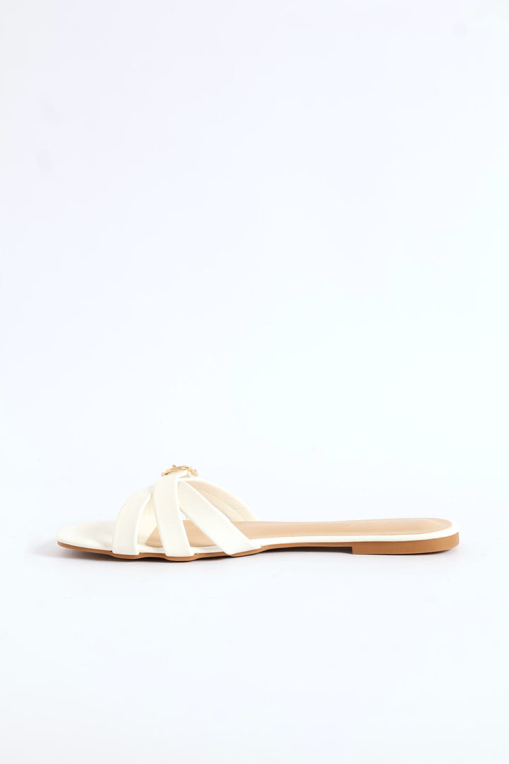Belt & Buckle Detail Crosstrap Sandal - White