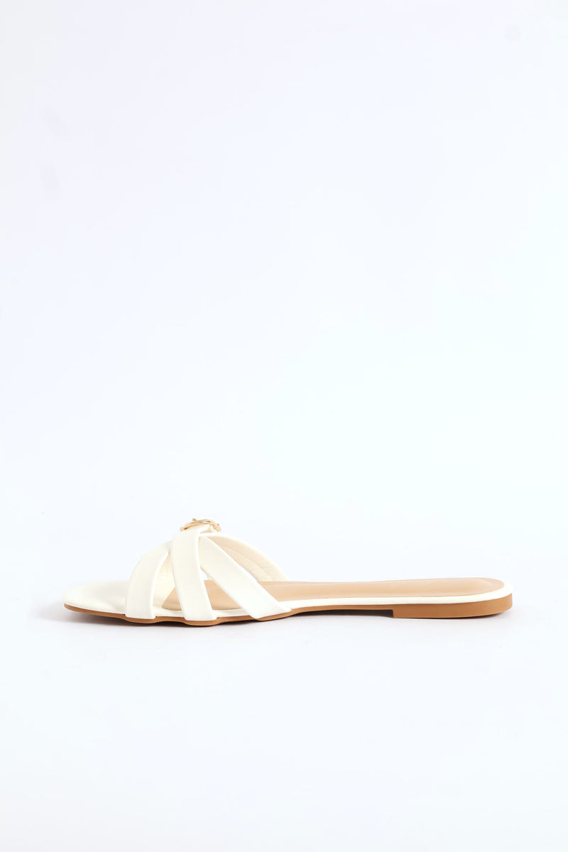 Belt & Buckle Detail Crosstrap Sandal - White