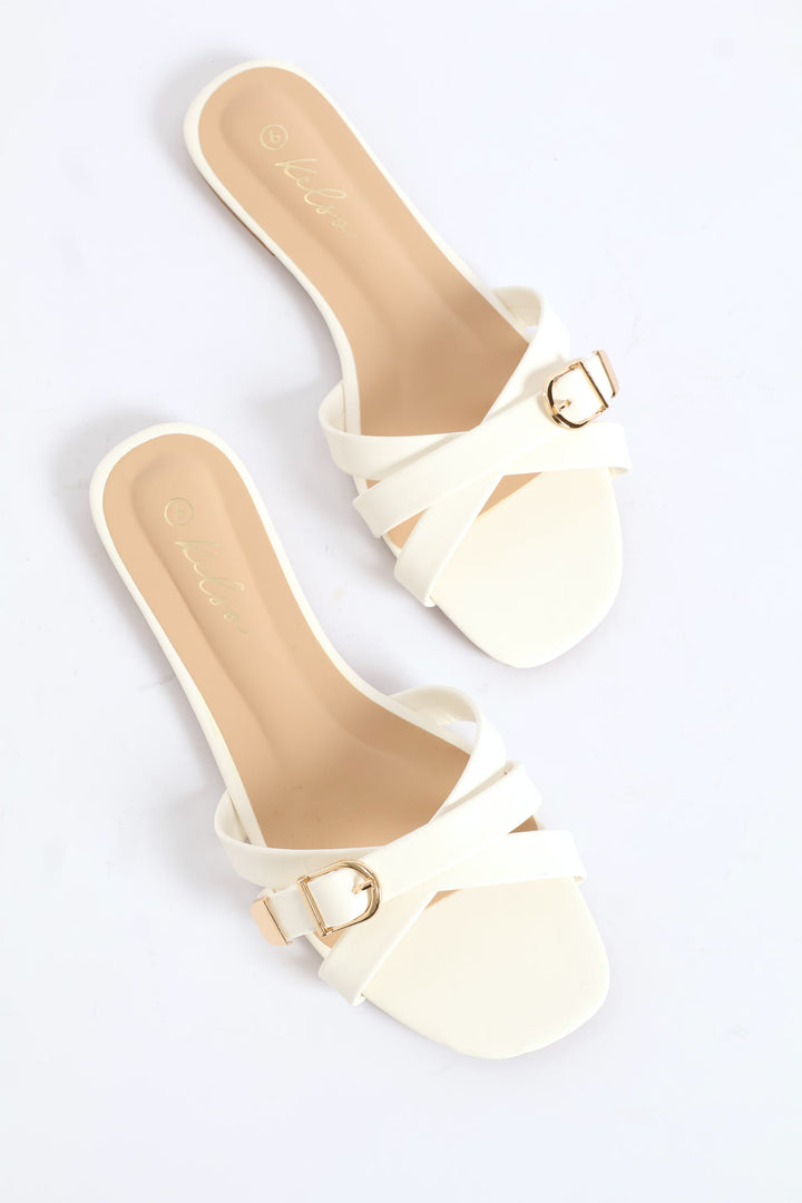 Belt & Buckle Detail Crosstrap Sandal - White