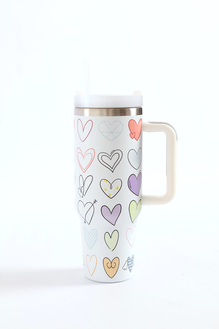 Heart Print Cup 1200ML - White