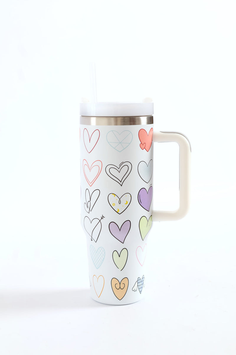 Heart Print Cup 1200ML - White
