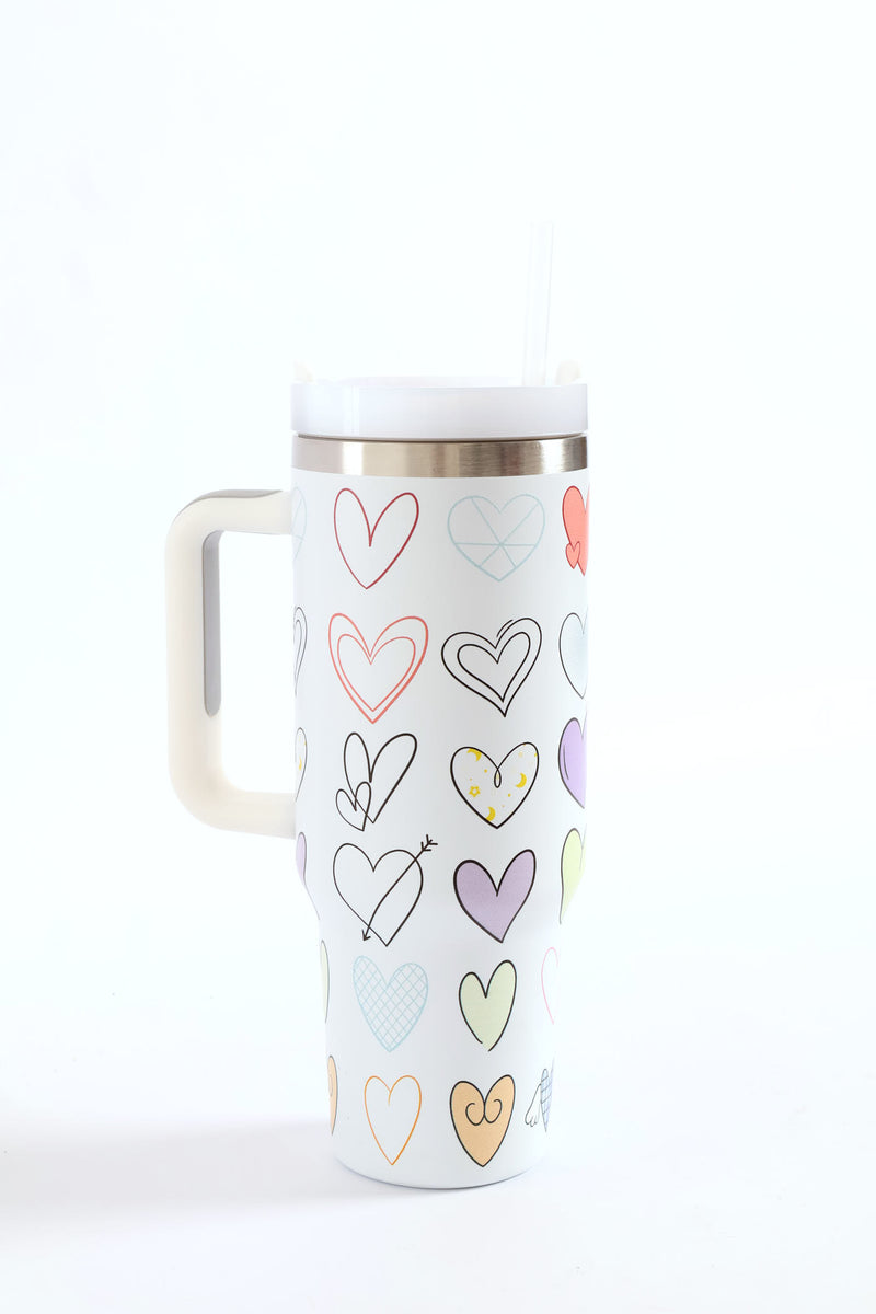Heart Print Cup 1200ML - White