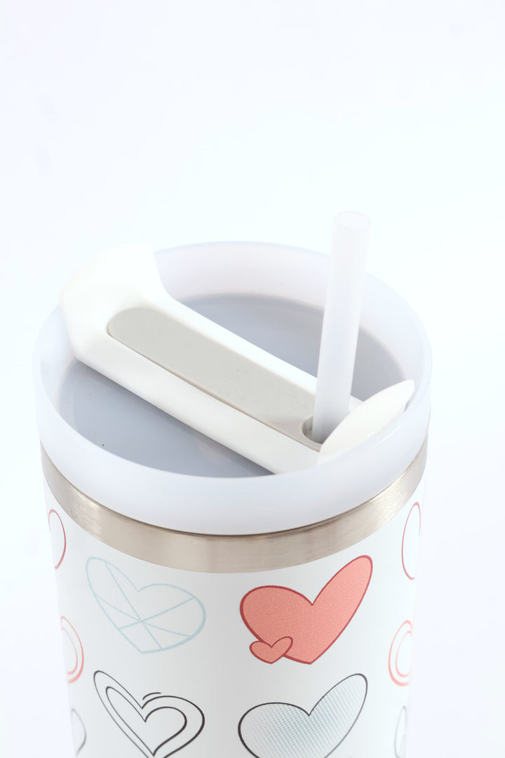 Heart Print Cup 1200ML - White