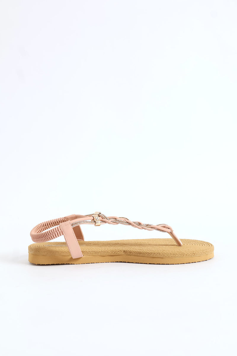 Diamante Plaited Slingback Thong Sandals - Blush