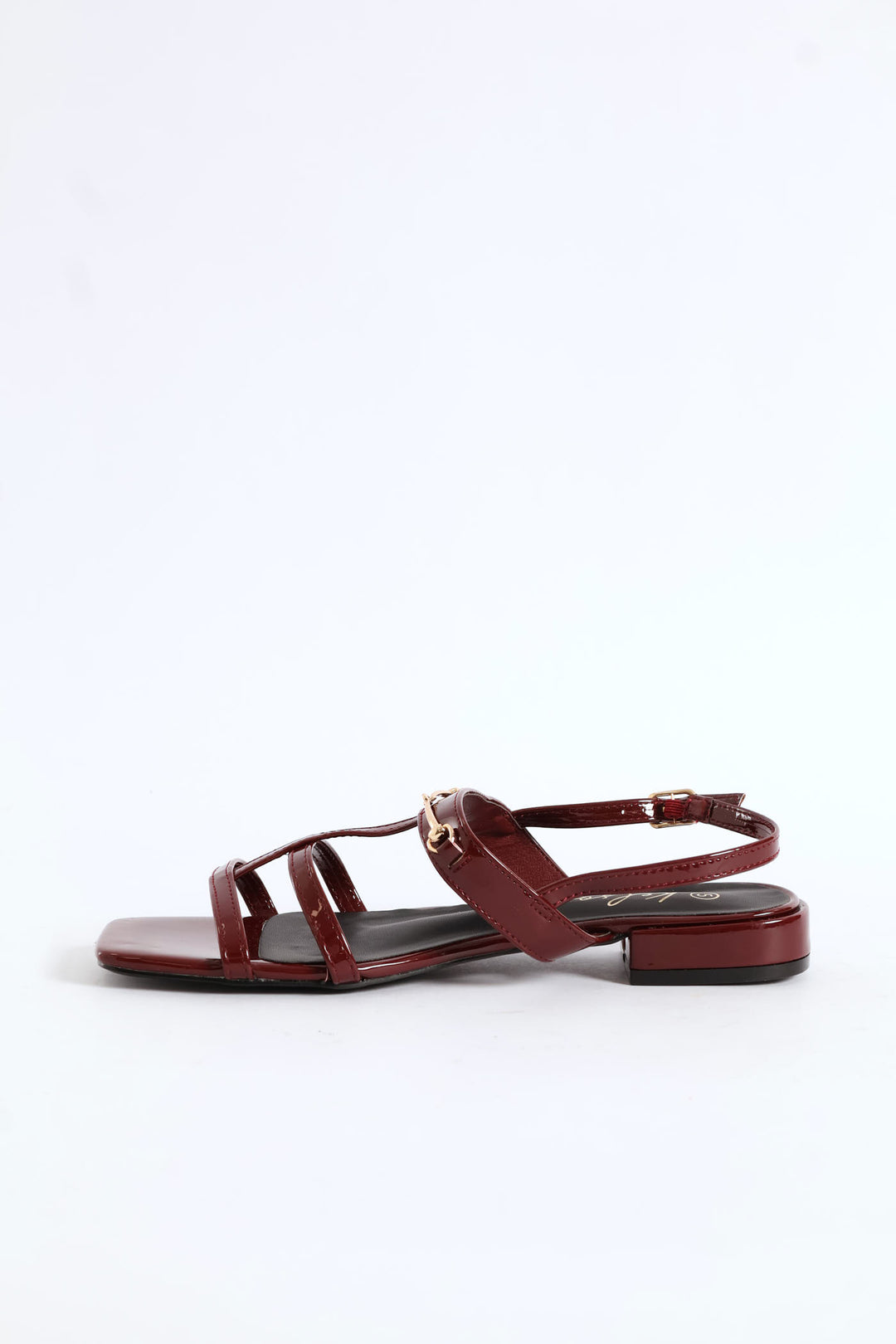 Multi Thin Strap Metal Bar T-Bar Sandal - Burgundy