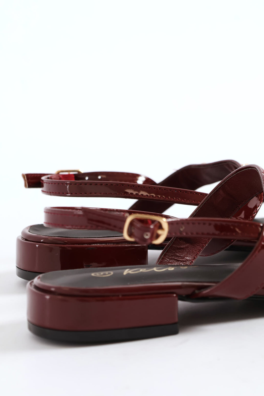 Multi Thin Strap Metal Bar T-Bar Sandal - Burgundy