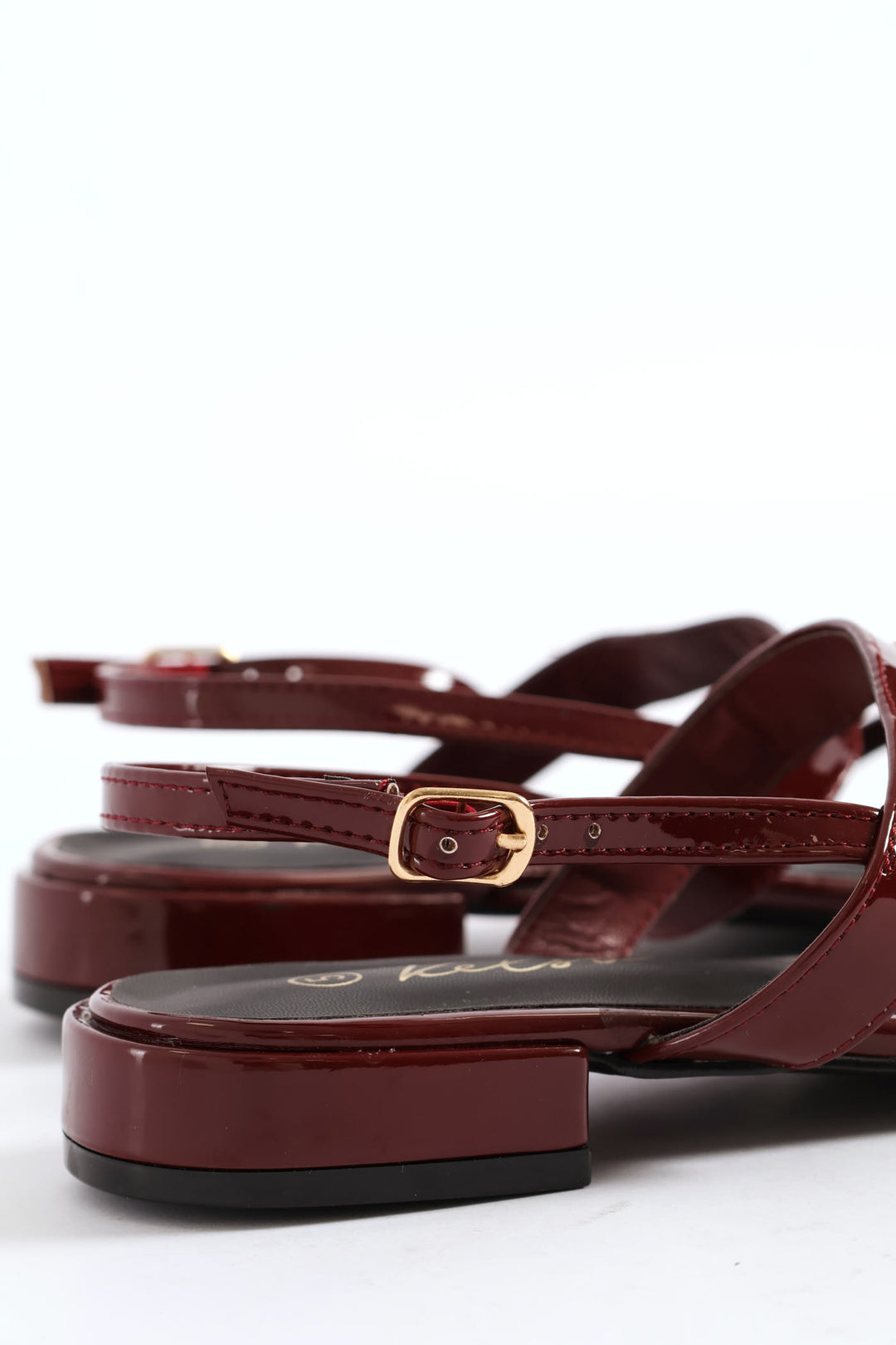 Multi Thin Strap Metal Bar T-Bar Sandal - Burgundy