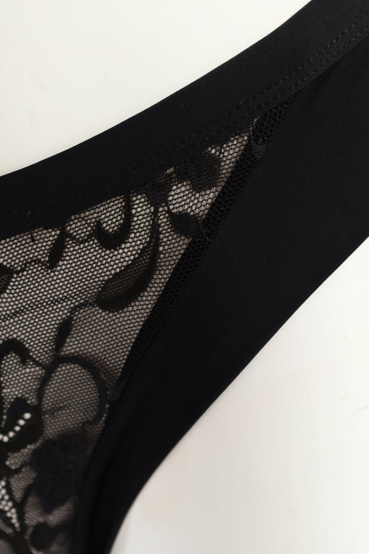 Microfibre & Lace Brazilian Panties - Black