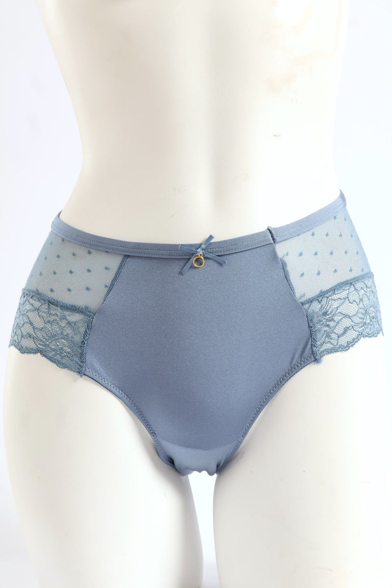 Microfibre & Lace Boyleg Panty - Blue