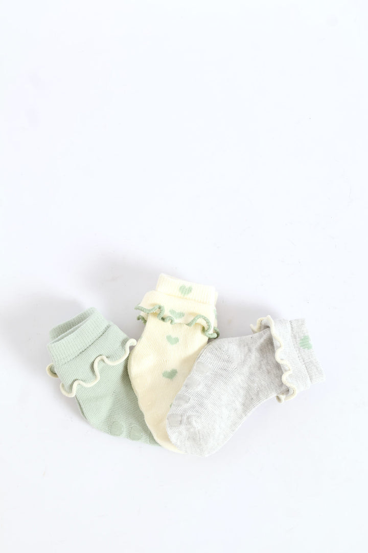 Baby Girls 3 Pack Cotton Print Socks - Sage