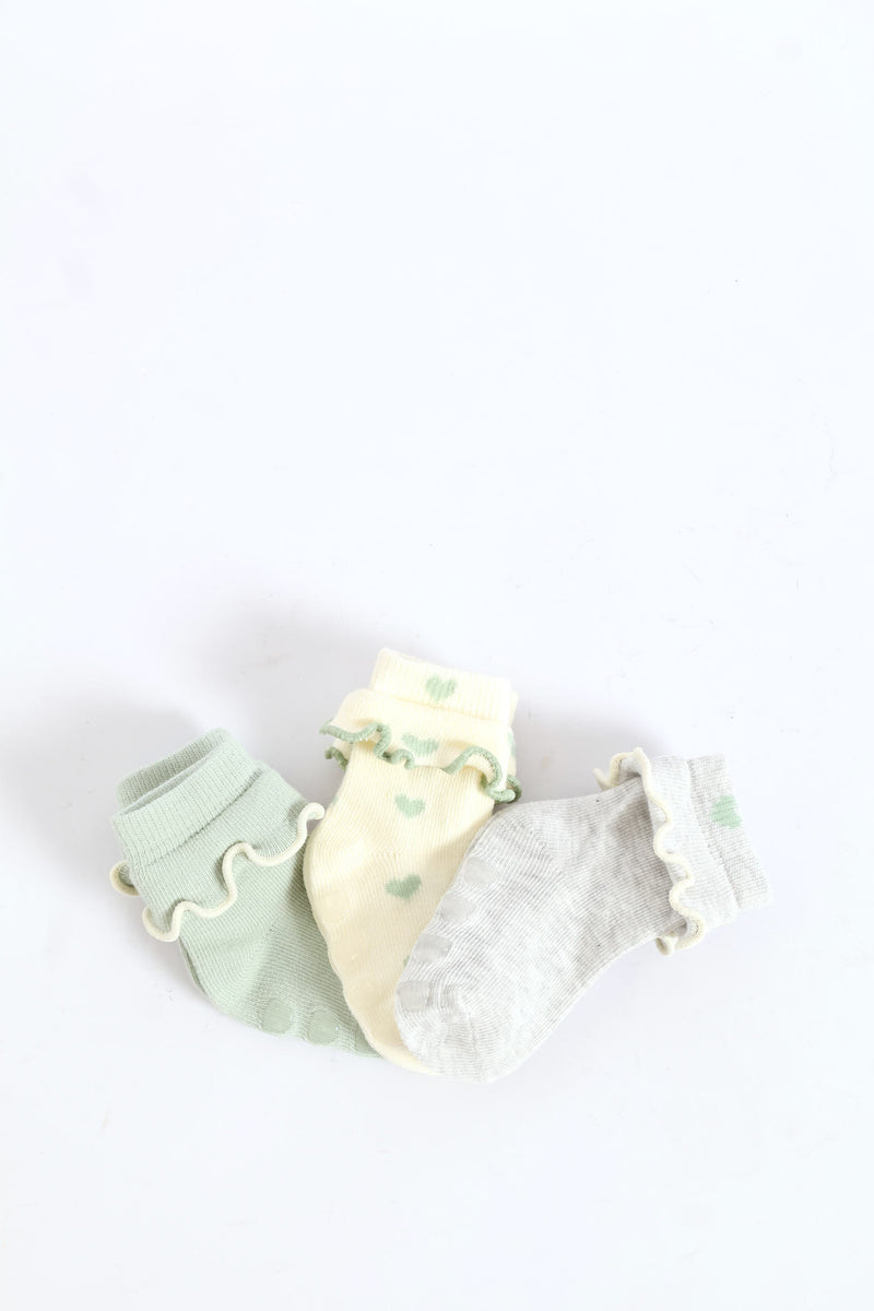 Baby Girls 3 Pack Cotton Print Socks - Sage