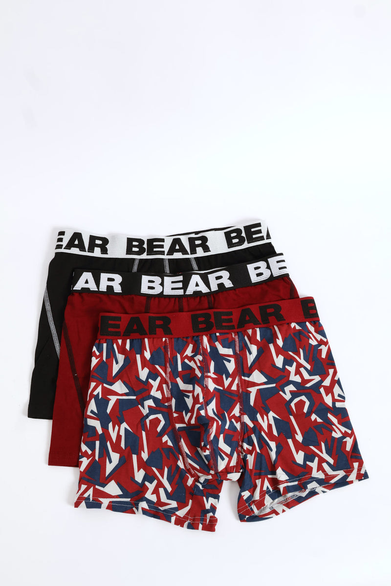 3 Pack Bear Board Shorts - Merlot/Black/Camo