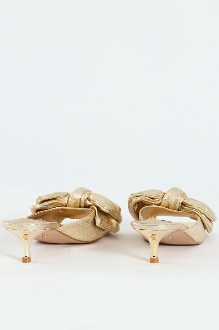 Kit Slip On Bow Mule Kitten Heel - Gold