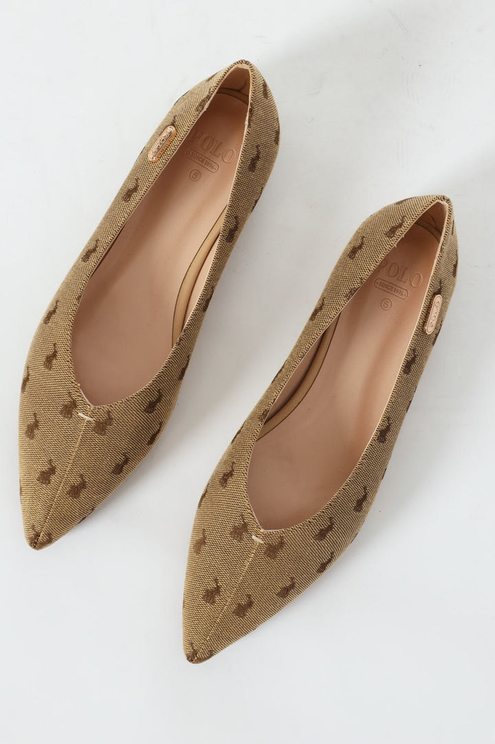 Jacquard Monogram Pointed Toe Pump - Stone