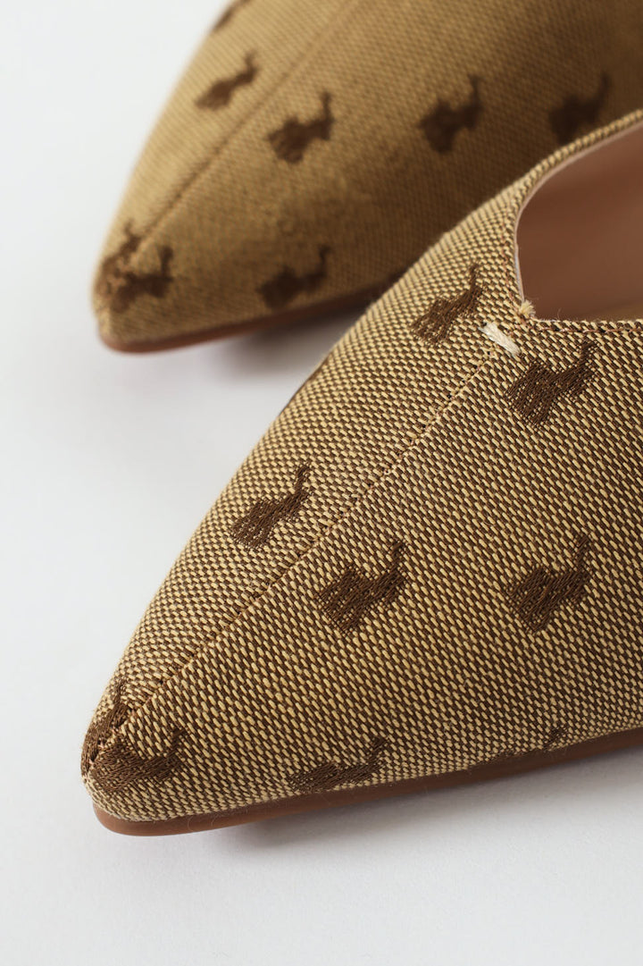 Jacquard Monogram Pointed Toe Pump - Stone