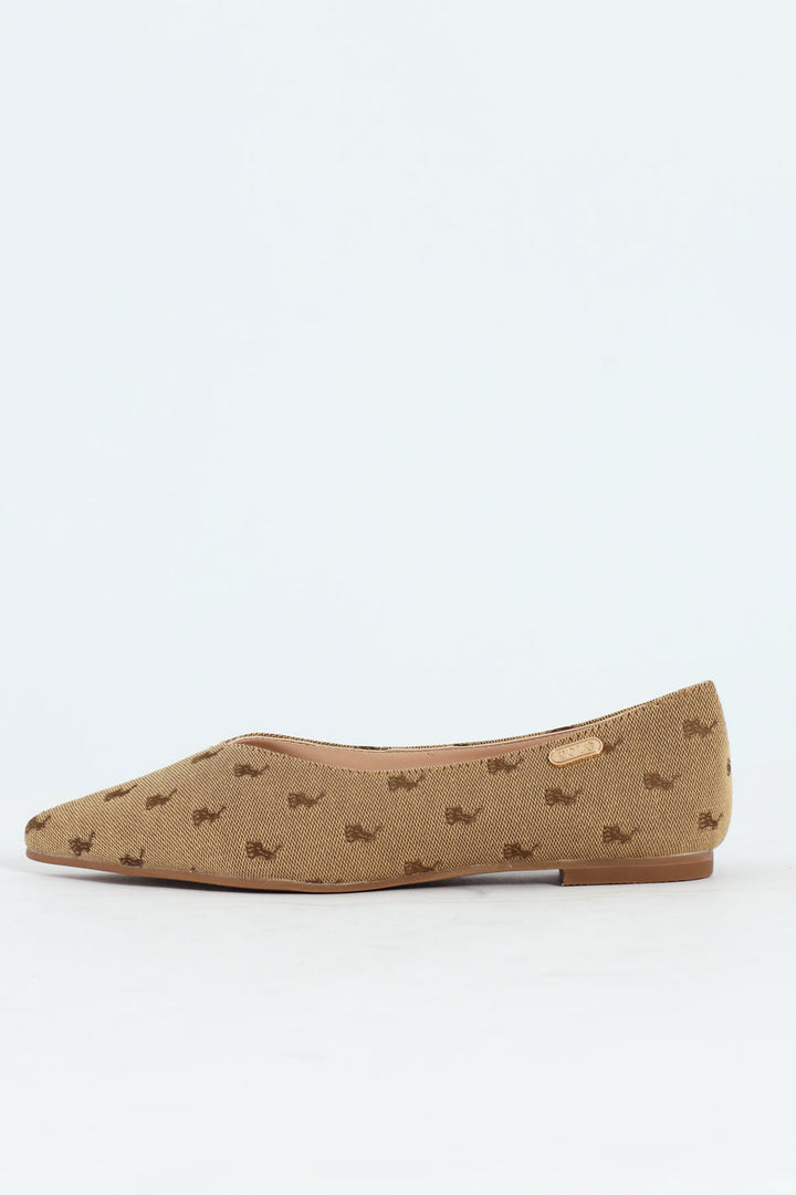 Jacquard Monogram Pointed Toe Pump - Stone