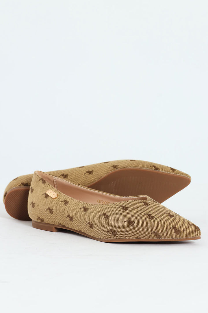 Jacquard Monogram Pointed Toe Pump - Stone