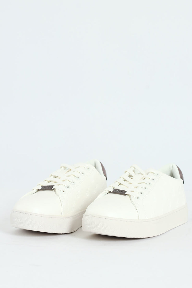Debossed Monogram Lace Up Sneaker - White