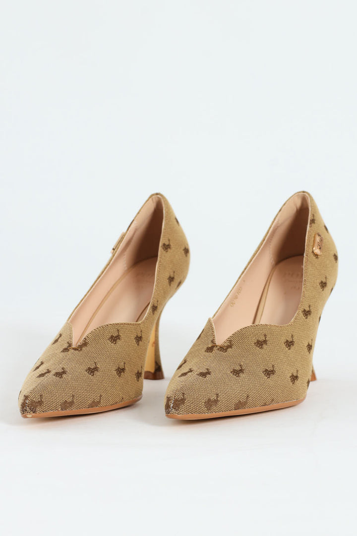 Jacquard Monogram Pointed Toe Court Heel - Stone