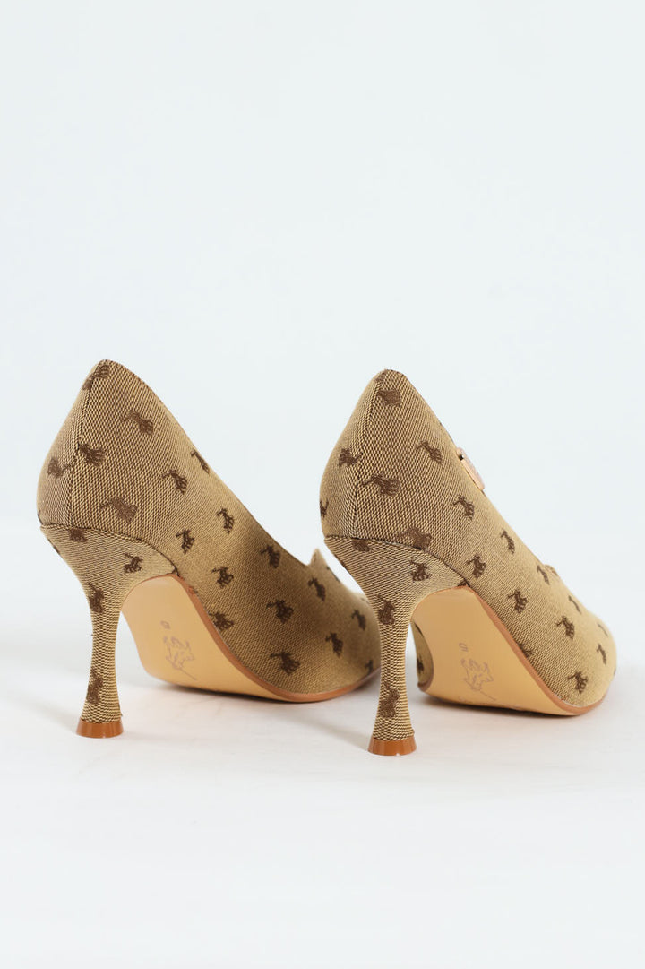 Jacquard Monogram Pointed Toe Court Heel - Stone