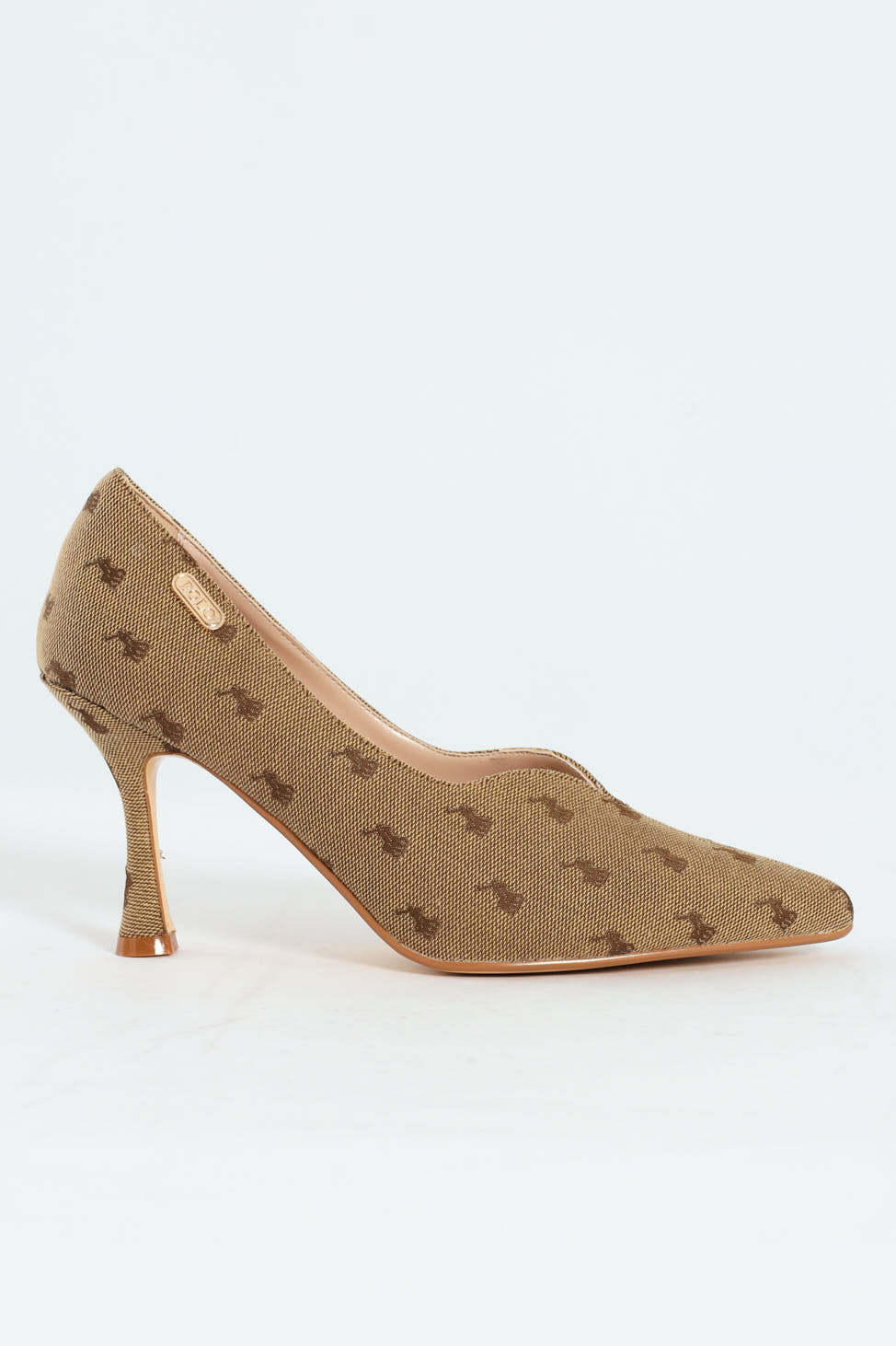 Jacquard Monogram Pointed Toe Court Heel - Stone