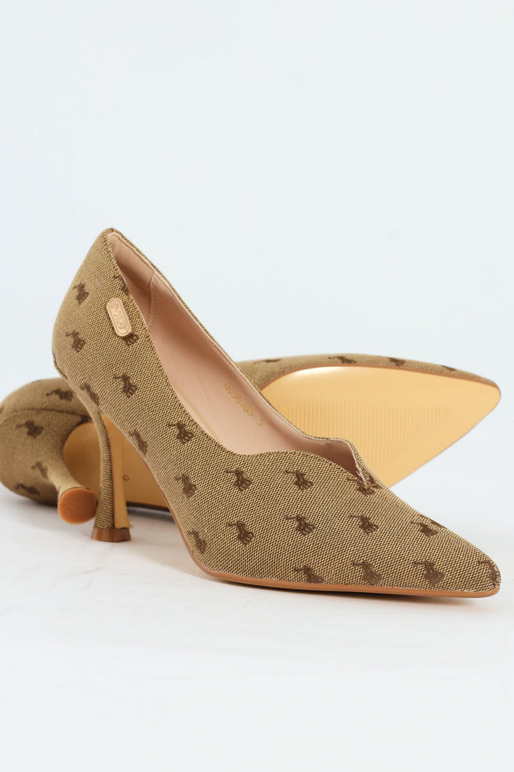 Jacquard Monogram Pointed Toe Court Heel - Stone