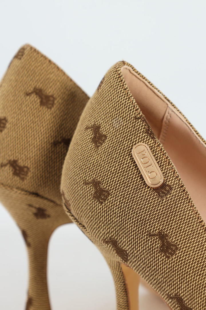 Jacquard Monogram Pointed Toe Court Heel - Stone