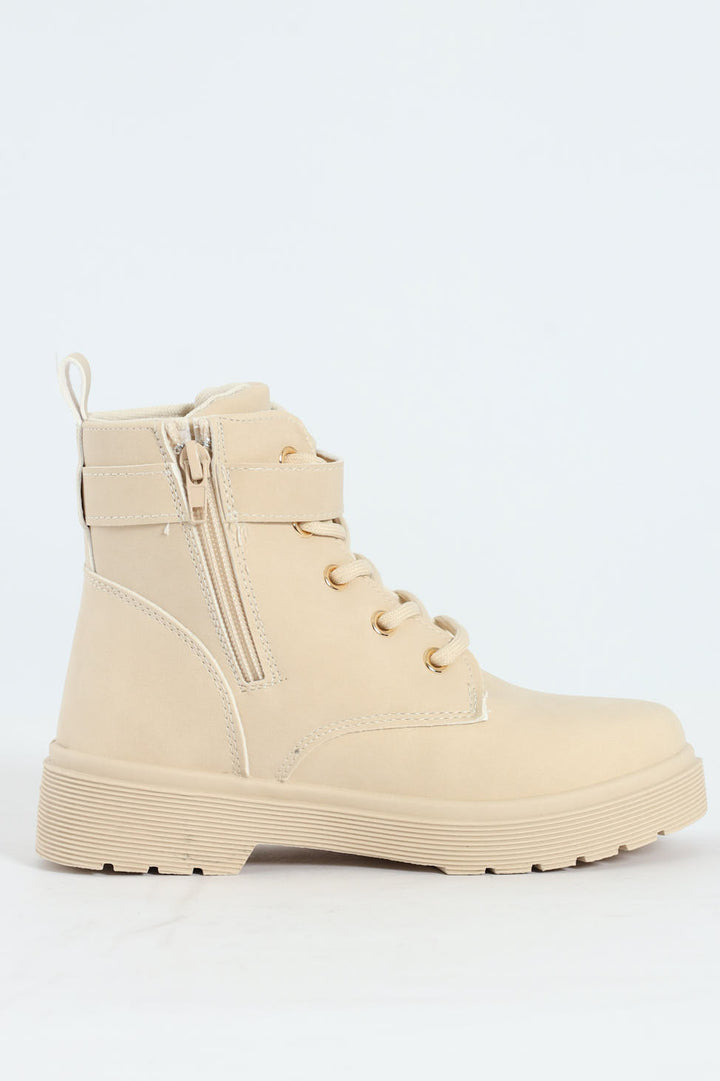 Girls Miltary Boot - Cream