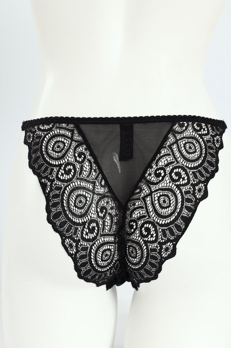 Lace & Mesh Tanga Panty - Black