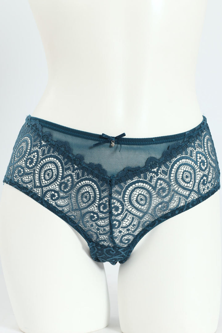 Lace & Mesh Boyleg Panty - Blue