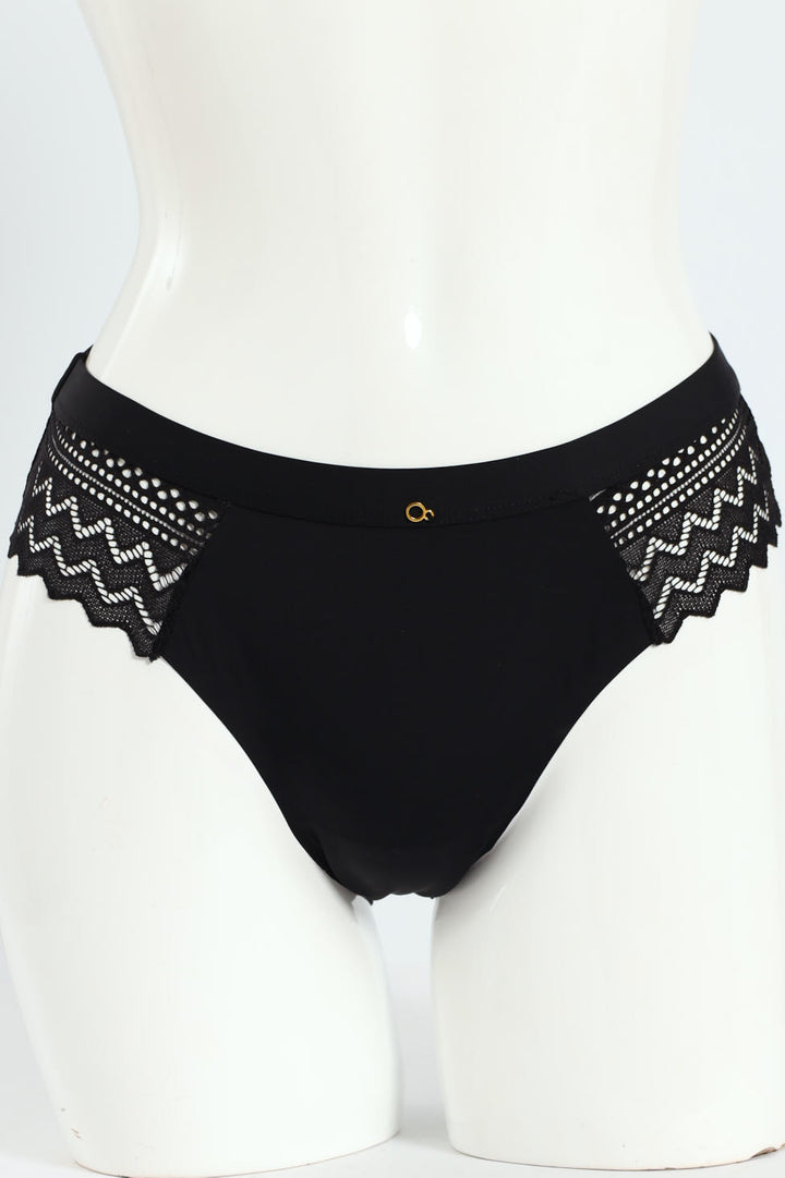 Microfiber Lace Brazilian Panty - Black