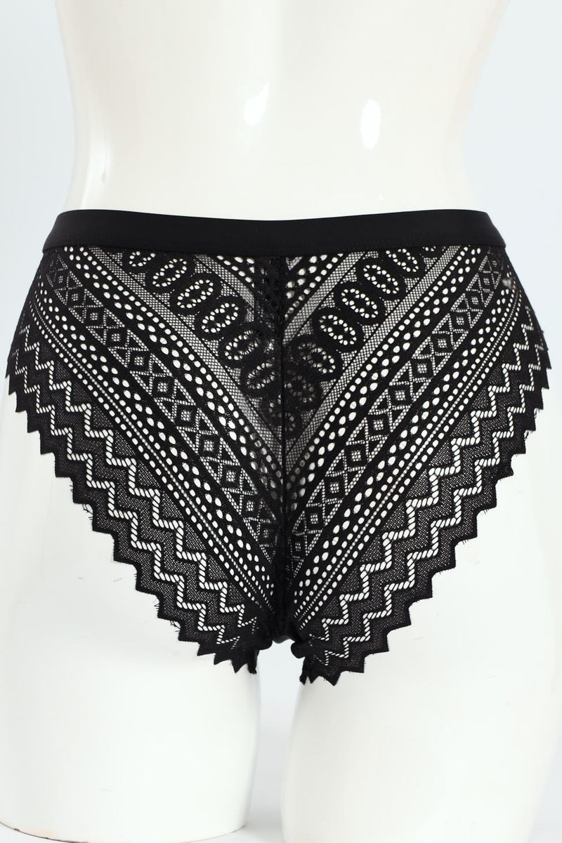 Microfiber Lace Brazilian Panty - Black