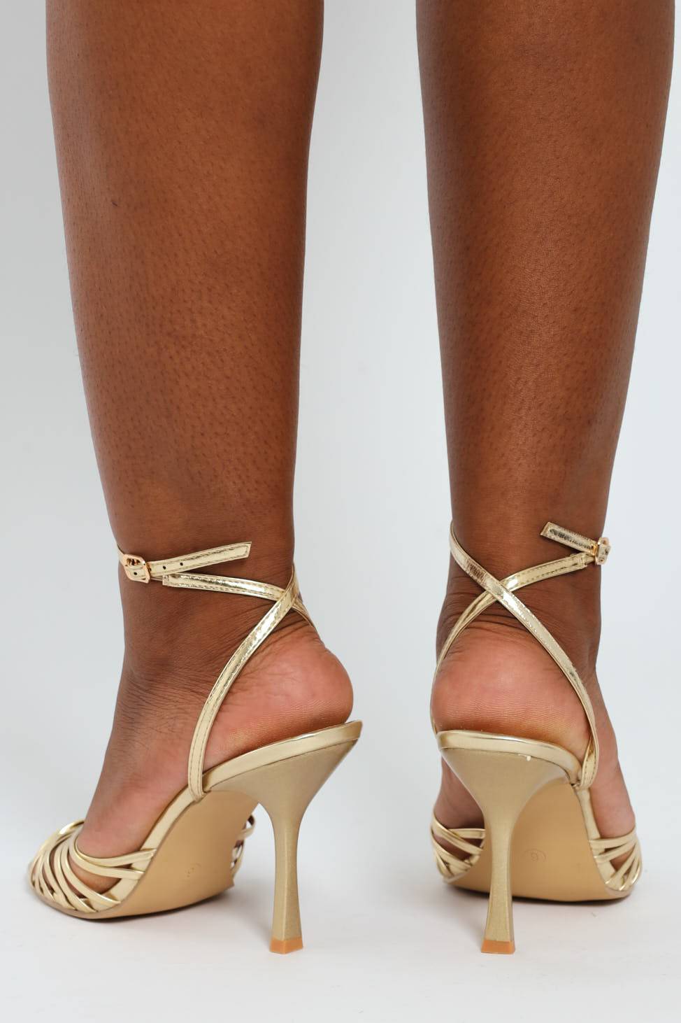 Knotted Ankle Strap Stiletto Heel - Gold