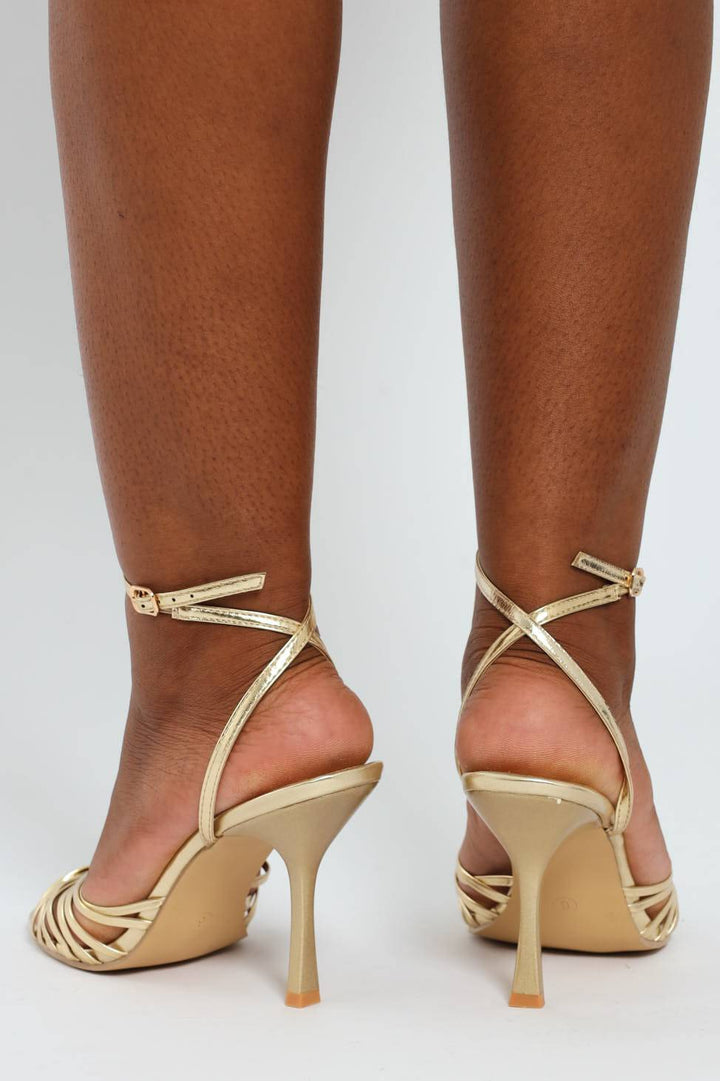Knotted Ankle Strap Stiletto Heel - Gold