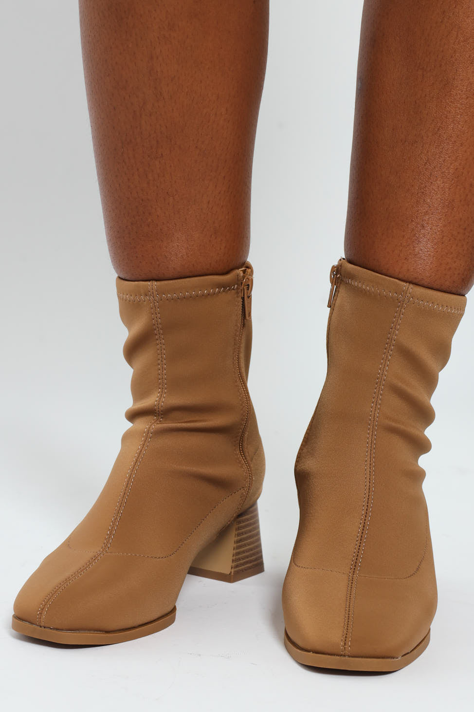 Square Toe Pull Up Ankle Boot - Beige