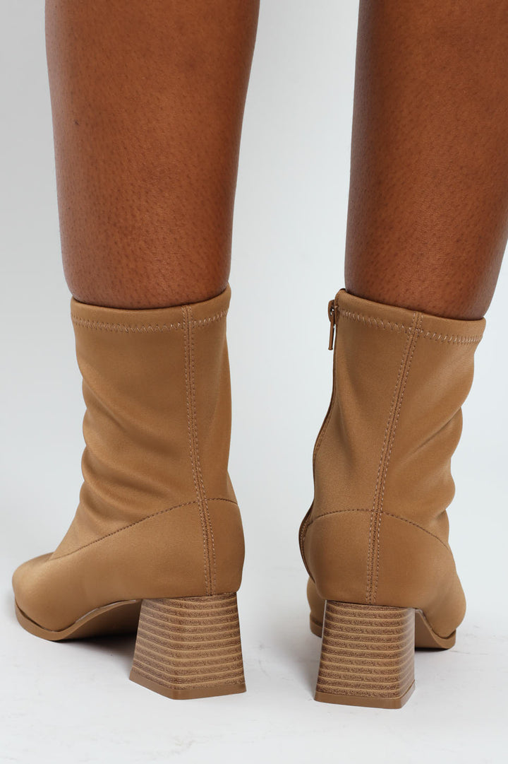 Square Toe Pull Up Ankle Boot - Beige