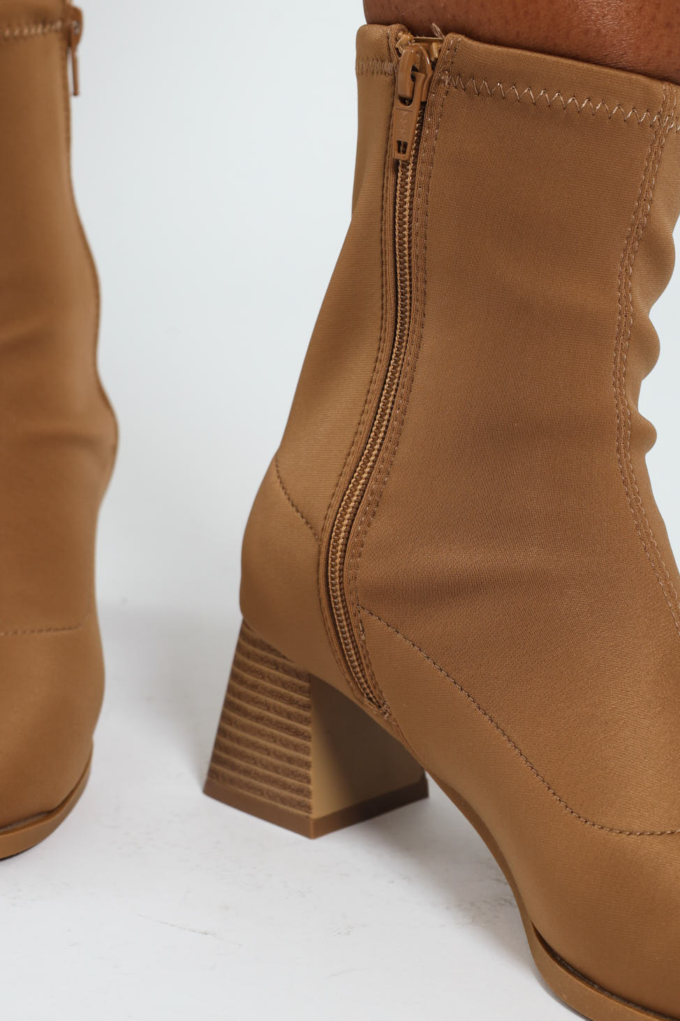 Square Toe Pull Up Ankle Boot - Beige